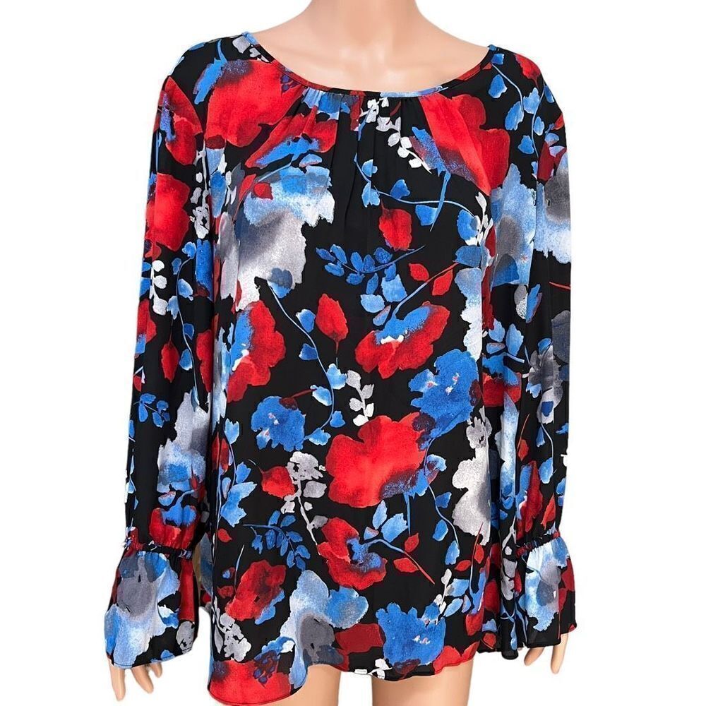 The Limited Collection Blouse Watercolor Floral Poet Sleeve Scoop Neck Top 1X